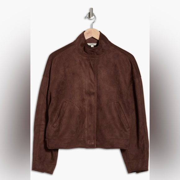Max Studio “Faux Suede” Dark Brown Bomber Jacket - Women’s Medium- NEW - Picture 2 of 4